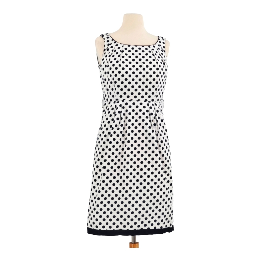 Tahari Black and White Polka Dot Sleeveless Fitted Sheath Dress 4 Small Petite